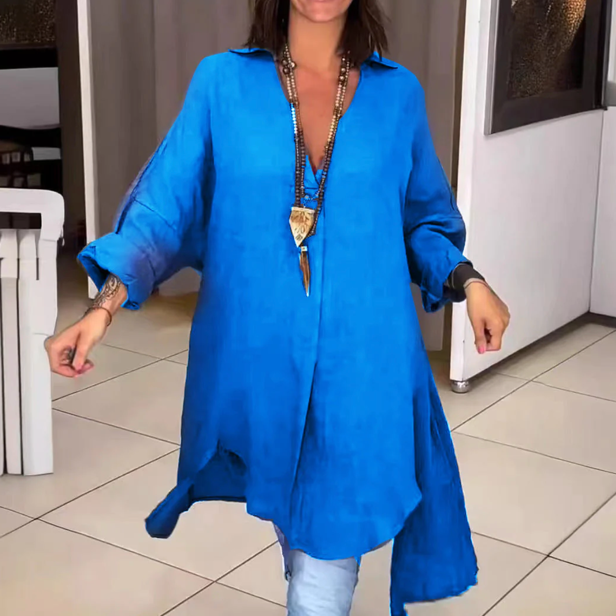 Camisa Casual de Verano - De Algodón y Lino con Cuello V