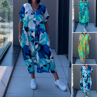 Vestido Midi con Estampado y Escote en V - Tejido Suave y Ligero