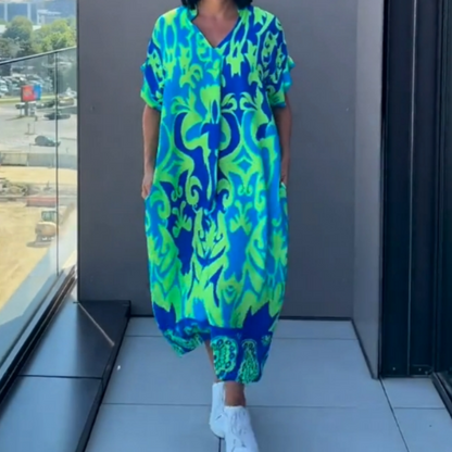 Vestido Midi con Estampado y Escote en V - Tejido Suave y Ligero